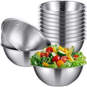 Honeydak 12 Pcs 304 Stainless Steel Mixing Bowls with Graduations, 31 oz Salad Bowls Metal Serving Reusable Baking Food Storage Containers for Baking, Cooking, Making Salads, Soups, Ice Cream, Noodles