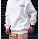 Milumia Men's Letter Graphic Sweatshirts Crewneck Long Sleeve Pullover Tops (White, M)