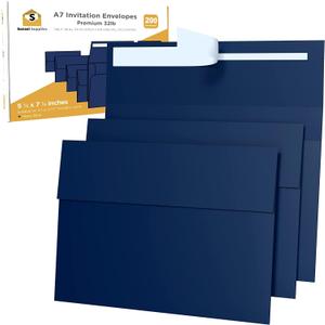 200 5x7 Navy Blue Invitation Envelopes - For 5x7 Cards - A7 - (5  x 7  inches) - Perfect for Weddings, Graduation, Baby Shower - 120 GSM - Peel, Press & Self Seal - Square Flap