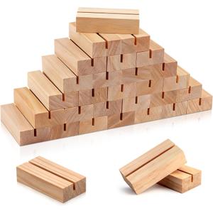 FSWCCK 30 Pieces Wood Place Card Holders Wood Table Number Stands Picture Holder Acrylic Sign Holders for Ceremony Birthday Party Home Decoration