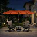 15FT Large Patio Umbrella with Base Included, Double Sided Outdoor Market Umbrella with Flexible Fiberglass Ribs, UV-Blocking Extra Large Umbrella for Garden, Pool, Deck, Terracotta