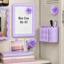 QAUYETM 8 PCS Purple Locker Accessories Kit for Girls with Magnetic Mirror Whiteboard Pen Holder Flower Magnets Cute Aesthetic Locker Decoration Set for School Dorm Office Organization