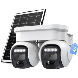 4G LTE Cellular Solar Security Camera Outdoor, No WiFi, Dual Lens 360Live View, 2K Color Night Vision, PIR Motion & Alerts, 2 Way Talk,Built in eSIM Card