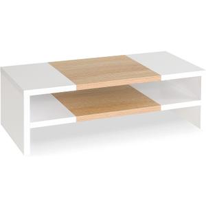 TEAMIX 2 Tiers Desktop Monitor Stand Riser 20 Inch Printer Stand with Storage Small TV Riser Laptop Wooden Desk Organizer Shelf Bookshelf Maple (White+Maple, 2 Tiers)