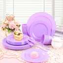 KIRE 150 PCS Purple Plastic Plates - Purple Dinnerware Set Disposable 25 Dinner & 25 Salad Plates 25Forks 25Knives 25Spoons 25Clear Cups for Birthday/Baby Shower/Easter/Spring
