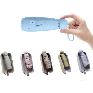 BAODINI Travel Mini Umbrella for Purse With Case-Small Compact UV Umbrella Protection Sun-Lightweight Tiny Pocket umbrella a with Case for Women, Girls (1-Light Blue)