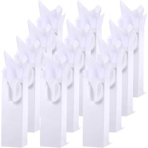Zonon 12 Pcs Wine Gift Bag with Handles and Tissue Paper 4 x 3.5 x 14 Inch Wine Bottle Gift Bags for Wedding Graduation Party Mother's Day Birthday Bridal Shower Holiday Party(White)