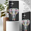 Compatible with Samsung Galaxy S24 Ultra Case Cute with Card Holder/Slim Slot Wallet Phone Cover for Women/African Elephant Design Animal Ethnic Stylized Pink