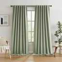 KEQIAOSUOCAI Blackout Linen Curtains 108 Inches Long, Back Tab Loop Pocket Hook Belt Long Vertical Drapes for Living Room Large Windows 50 x 108 Inch, 2 Panels, Sage Green