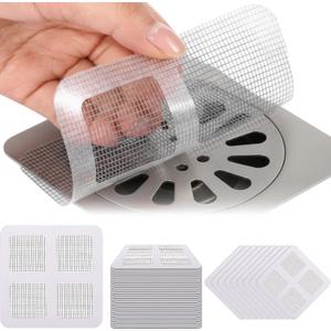 Baquler 300 Pack Disposable Shower Drain Hair Catcher Bulk 4 inch Square Screen Floor Drain Sticker Mesh Cover for Bathroom Kitchen Bathtub Sink Laundry Sewer Human and Pet Hair