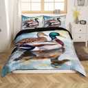 Erosebridal Mallard Duck Bedding Twin Size Duck Hunting Comforter Cover, Wild Animal Bed Set Rustic Farmhouse Lodge Cabin Duvet Cover, Watercolor Oil Painting Art Quilt Cover 2-Piece (Zipper Closure)