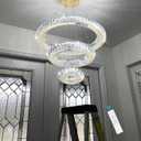 HAIXIANG 3 Rings LED Chandelier Modern Dimmable Dining Room Chanderliers Entryway Crystal Pendant Lights for Kitchen Bedroom Living Room Gold Light
