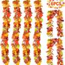 6 Pack Fall Decor for Home Fall Leaves Garland Thanksgiving Decorations Indoor Outdoor 5.8Ft/Piece Artificial Maple Leaf Garland for Autumn Harvest Halloween Party Thanksgiving Decor (Multicolor)