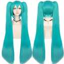 ANOGOL Hair Cap+48inch/120cm Green Wig Cosplay Green Teal wig Double Ponytail Wig, Long Green Lolita Wig For Halloween Costume, Long Green Wig With Bangs Straight wig For Halloween Party Cosplay Wig