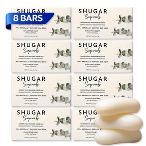 Shugar Soapworks Oatmeal & Eucalyptus 5 oz Beauty Bar Soap 8-Pack | Plant-Based Formula | Sulfate & Paraben Free | Moisturizing Gentle Cleanser for Sensitive Skin, Body & Hands