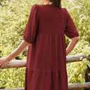 Dokotoo Womens Dresses Summer V Neck Drawstring Embroidered Half Sleeve Mini Dress Boho Dresses for Women 2026 Sundresses (Red, L)