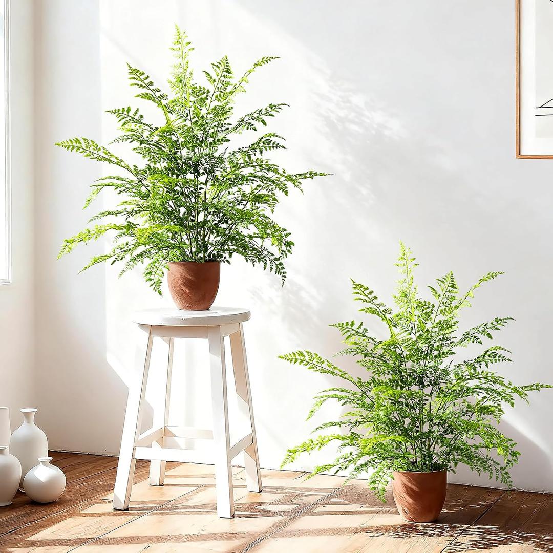 2 Pack Artificial Fern Plants in Pots Artificial Boston Ferns Potted Plants Faux Fern Bush Plant Shrubs Greenery for Outdoor Indoor Porch Patio Farmhouse Garden Living Room Office Table Decor (Type 5)