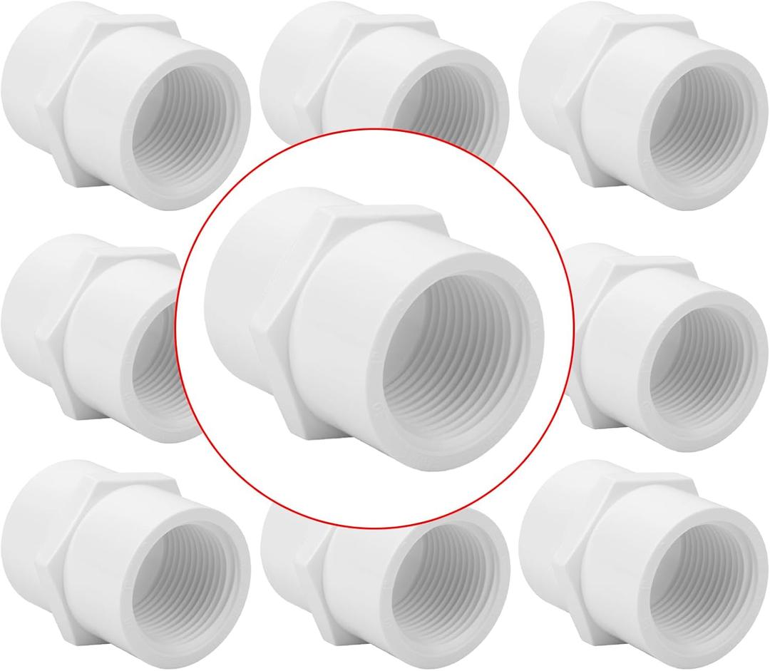 10Pack 1" Socket x Female Pipe Thread Adapter PVC Pipe Fittings Furniture Grade SCH40 2-Way PVC Hose Adapter Coupling with 1" Female Hose Thread for Sprinkler, Irrigation