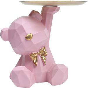 Bear Serving Tray Candy Dish Key Holder, Ring Stand Sculptures, Geometric Lovely Nordic Storage Bowl Plate Resin Cute Statue Figurines for Lipsticks Jewelry Earrings Table Living Room Entrance Display