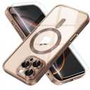 Misea Magnetic for iPhone 16 Pro Case Compatible with MagSafe [Never Yellowing] [Military Grade Drop Protection] Full Camera Lens Protector Plating Soft Clear Phone Case for Women, Titanium Desert