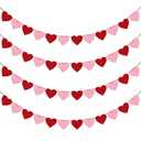 4 Pack Felt Heart Garland Banner, No DIY Valentine's Day Decorations Red Pink Hearts Hanging Banner 9.8ft Galentines Day Heart Felt Decor for Wedding Anniversary Birthday Home Valentine Party Supplies