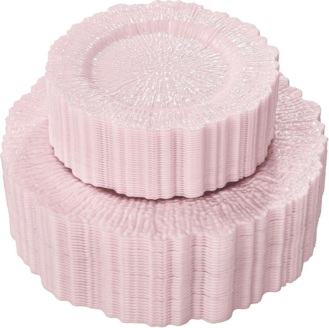 SUT 60PCS Pink Plastic Plates, Pink Disposable Plates include 10 inch Pink Dinner Plates and 7 inch Pink Dessert Plates, Plates Disposable Heavy Duty. Plastic Plates For Party/Birthday