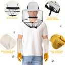 Xuhal Bee Keeping Hats and Gloves Includes Thick Goatskin Leather Bee Gloves with Ventilated Sleeves and Bee Keeper Fencing Veil Mosquito Hats Sun Hat with Hidden Net Mesh Mask