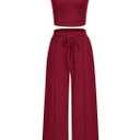 PRETTYGARDEN Women's Summer 1Piece Loungewear Set Cropped Tank Top Wide Leg Sweatpants Tracksuit Casual Outfits M RedWine