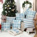 Huwena 12 pcs Christmas Pillow Covers 18x18 Inch Holiday Tree Snowflake Decor Christmas Couch Throw Pillow Cases for Sofa Living Room Home Farmhouse Decor (Blue)
