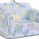 Toddler Chair Plush Kids Couch, Comfy Glow in The Dark Armchair with Removable and Washable Cover Carrying Handle Kids Sofa, Convertible Reading Chair Toddler Couch for Girls and Boys (Green Dinosaur)