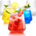 BESTSTAR 36 Pcs 12 oz Plastic Clear Ribbed Glasses, Origami Ripple Disposable Champagne Glasses Elegant Whiskey Glasses Ideal for Weddings, Bars, Christmas, Halloween, Pool Party, Daily Use