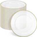 YMHPRIDE 24 Pack Clear Charger Plates Bulk, 13 Inch Plastic Acrylic Round Dinner Plate with Gold Beaded Rim Round Charger Plate Service for Home Wedding Party Event Table Setting Decoration