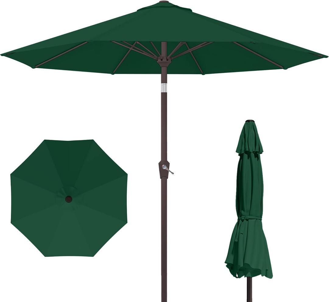 Kingdura 10FT Outdoor Patio Umbrella, Market Table Umbrella with Push Button Tilt and Crank, 8 Sturdy Fiberglass Ribs, UV Protection for Pool, Lawn, Deck, Backyard, Garden (Dark green)