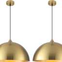 Gold Pendant Lights Kitchen Island, 16 Inch Large Pendant Light, Gold Dome Pendant Light, Industrial Farmhouse Pendant Lights for Kitchen Island, Dining Room, Cafe, Bar, 2 Pcs