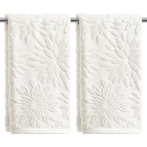 Artoid Mode 2 Pcs White 3D Dahlia Floral Jacquard Hand Towels for Bathroom, 100% Cotton Soft Absorbent Bathroom Decor Towels, 13.7 x 29.5 Inch