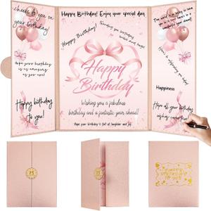 Bow Birthday Decorations for Girls Women Rose Gold Happy Birthday Guest Book to Sign Coquette Birthday Alternative Signature Guestbook Gifts Keepsake Pink Bow Heart Memory Book Card Board Party