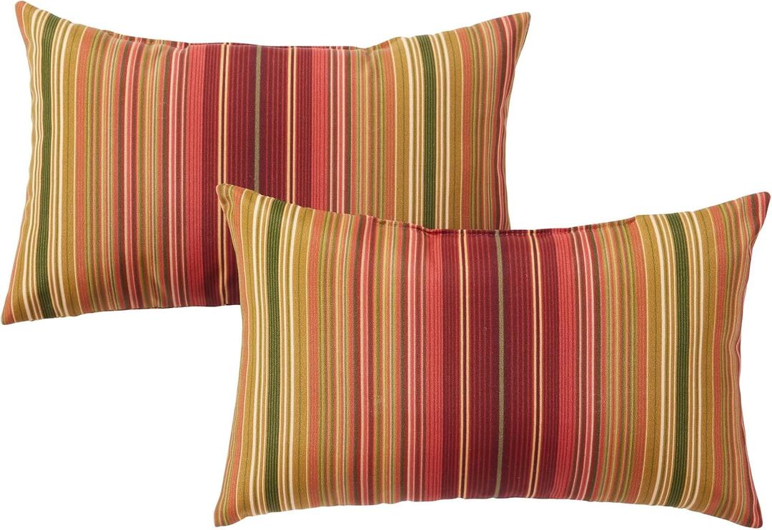 Set of 2 Outdoor Throw Pillows 19 x 12 Inch Reversible Rectangle Patio Accent Pillows Weather-Resistant Polyester Fabric Eco-Friendly Recycled Polyfiber Fill Kinnabari Stripe