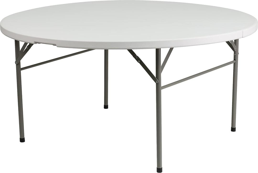 Flash Furniture Scarborough 5' Round Plastic Folding Table with Carrying Handle, Plastic Foldable Table for Indoor/Outdoor Events, White