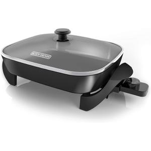 BLACK+DECKER Electric Skillet, Variable Temperature Control, Nonstick Cooking Surface, Dishwasher Safe, Tempered Glass Lid, 12"x15"