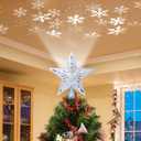 DG-Direct Christmas Tree Topper Lighted Star [Silver],3D Hollow Sparkling Star Christmas Tree Topper with Rotating Magic Cool White Snowflake Projector for Christmas Tree Ornament (Silver)