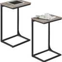 VASAGLE C-Shaped End Table Set, Side Table for Sofa, Couch with Metal Frame, Small TV Tray for Living Room, Bedroom, Greige and Black