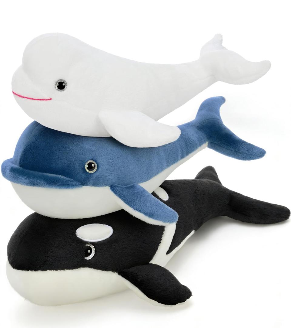 Tezituor Whale Stuffed Animal,3PCS Whales Plush Toys Set,Orca Whale,Beluga Whale,Blue Whale,Gifts for Kids Boys Girls Christmas Birthday