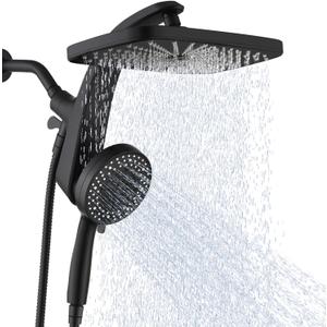 12" High Pressue Rain Shower Head with Handheld, 9 Sprays Hand Showerhead Shower Heads with Handheld Spray Combo, Dual Head, Built-in Magnetic Docking, Power Jets, 59" Shower Hose, Black 1.75GPM