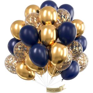 PartyWoo Navy Blue and Gold Balloons 60 pcs 12 Inch Navy Blue Metallic Gold Confetti Balloons for Graduation Wedding New Year Birthday Party Decorations