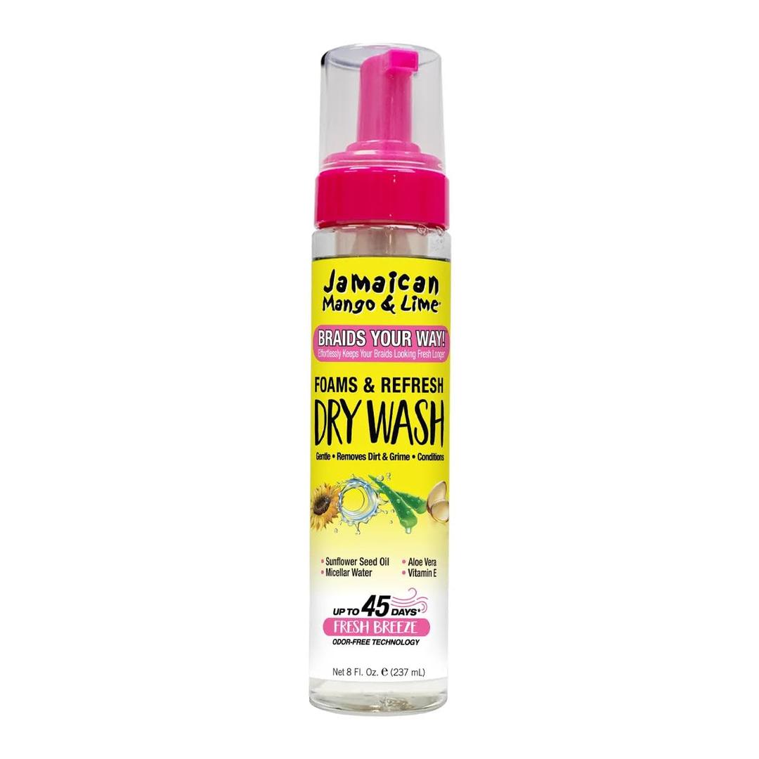 Jamaican Mango & Lime Braids Your Way Dry Wash Gentle Cleansing Foam for Braids, Locs & Twists No-Rinse Dry Shampoo for Scalp, 8 FL 