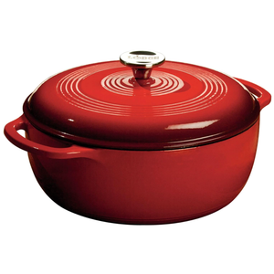 Lodge Essential Enamel Cast Iron Dutch Oven  Perfect for Bread Baking, Braising, Marinating & Slow Cooking  Features MoistureSealing Lid & Dual Handles  Kitchen Essentials  6 Quarts  Island Spice Red