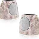 2-Pack Solar Powered Rock Speakers Outdoor Water-Resistant IP44 with Lights 7 Colors, TWS Pair Function for Patio Outside Deck Pool Garden BBQ, 2PCS E