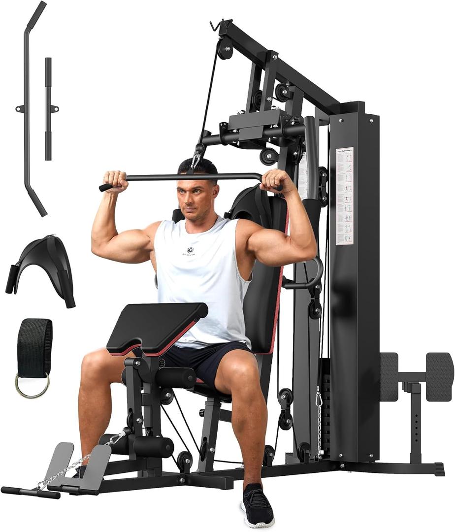 GarveeLife Home Gym Equipment Machine, Full Body Workout Machine with 150 LBS Weight Stack, Multifunctional All in One Exercise Station with Preacher Curl Pad, Leg Developer for Strength Training
