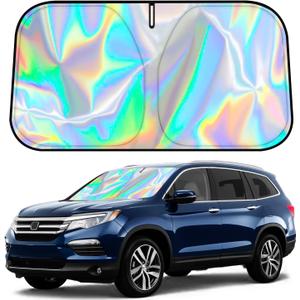 D-Lumina Windshield Sun Shade for 2016-2025 Honda Pilot Accessories, Iridescent Reflective Front Window Sunshade Sun Visor Protector Block UV Rays Heat, Foldable 2 Layers 300D Material