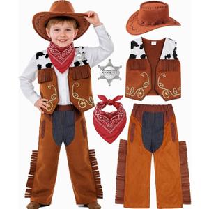 SIZGAROOT Cowboy Costume Kids Boys Toddler Cowboy Costume with Hat Halloween Party Dress Up (5-7 Years)